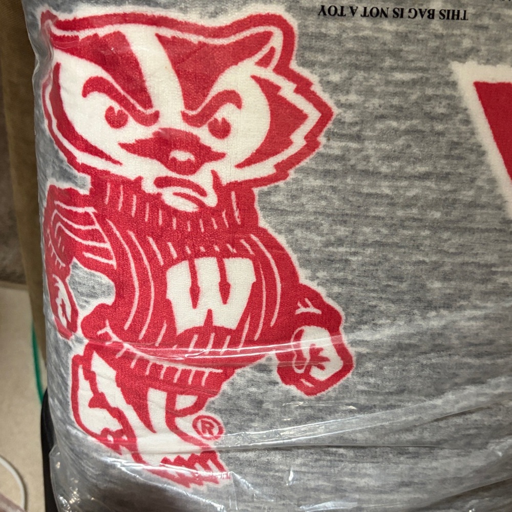 Pink Victoria’s Secret University of Wisconsin Sherpa blanket new - Picture 2 of 3